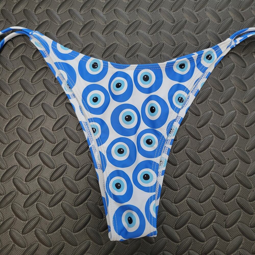Evil Eye String Bikini Bottom Size Medium Vacation Ready Resortwear Beachwear